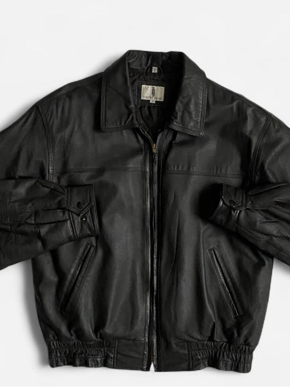 Vintage Classic Black Brown Leather Bomber Jacket
